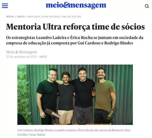 Mentoria Ultra reforça time de sócios — meio&mensagem