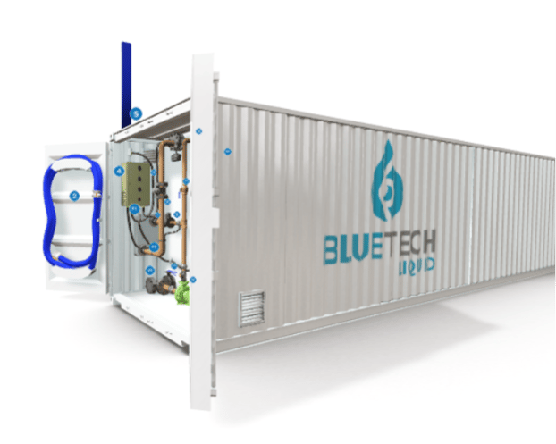 Guindaste posicionando contêiner modular de tratamento