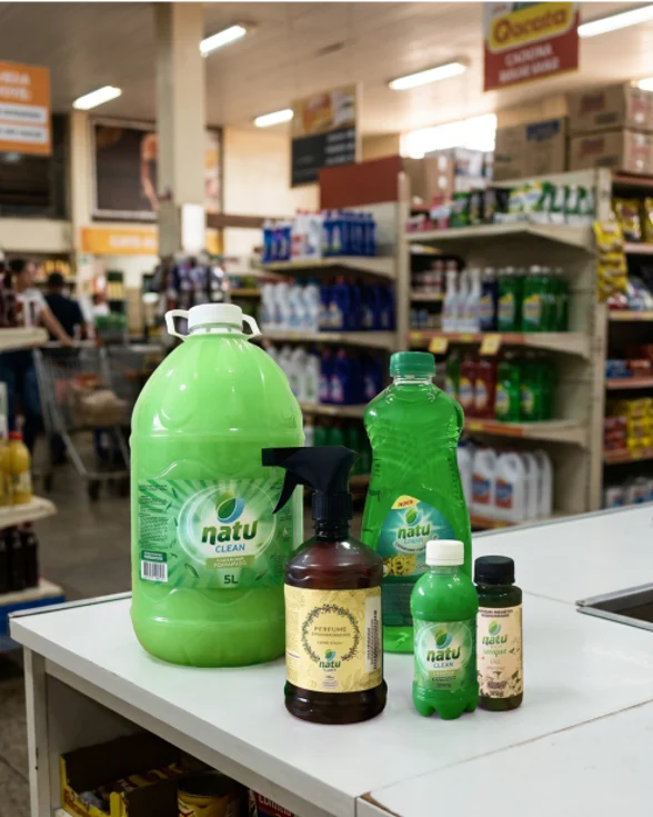Linha de produtos Natuclean exposta em ponto de venda