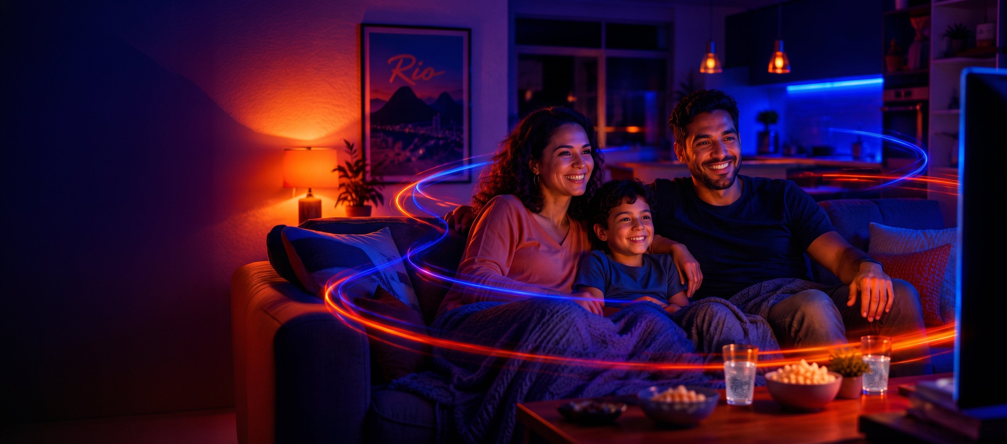 Família conectada pela Vooi Fibra