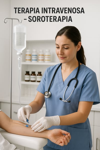 Enfermeira profissional aplicando soroterapia