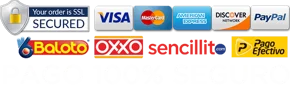 Medios de pago: Visa, Mastercard, American Express, PayPal, Boleto, OXXO, Sencillito, PagoEfectivo