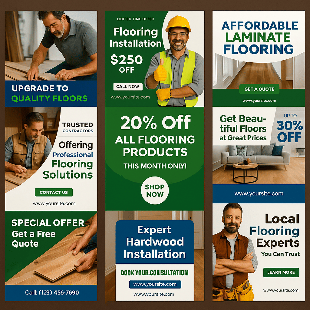 Flooring ad creatives across Google, Meta and Local Service Ads