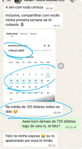 Print de aluno: média de 120 dólares por dia na primeira semana