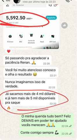Print de aluna: saque de 5.592 dólares e mais 5 mil disponíveis